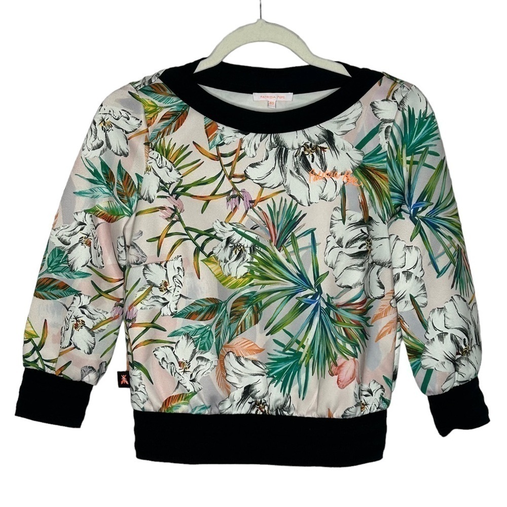 Patrizia Pepe Tropical Floral Print 3/4 Sleeve Boatneck Top - Picture 3 of 15